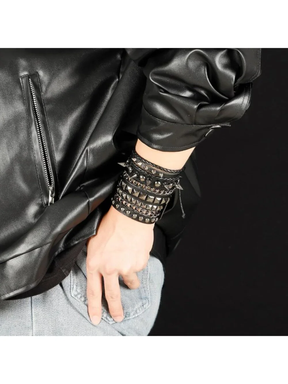 Vintage Leather Punk Rock Cuff Bracelets Set for Men & Women - Retro 80s Style